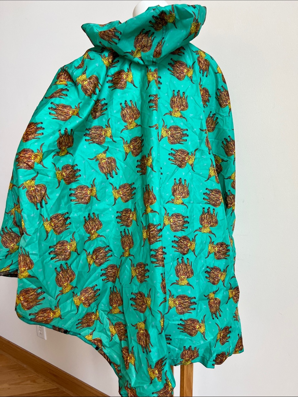 eco chic highland cow packable rain jacket cape Teal Women's Cape-Style Jacket - Picture 5 of 9